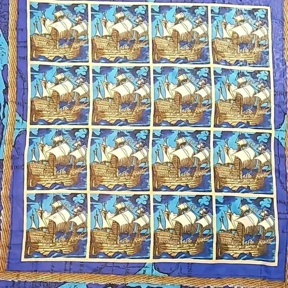 Nautical Theme Blue & Tuquoise Vintage Scarf - Picture 4 of 5